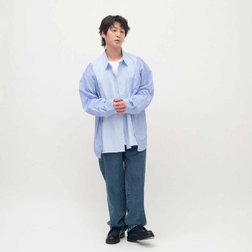 拼接開衩oversize襯衫