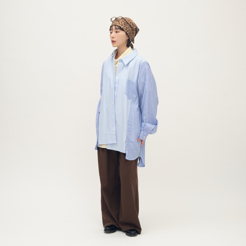 拼接開衩oversize襯衫