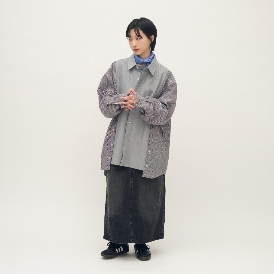 拼接開衩oversize襯衫