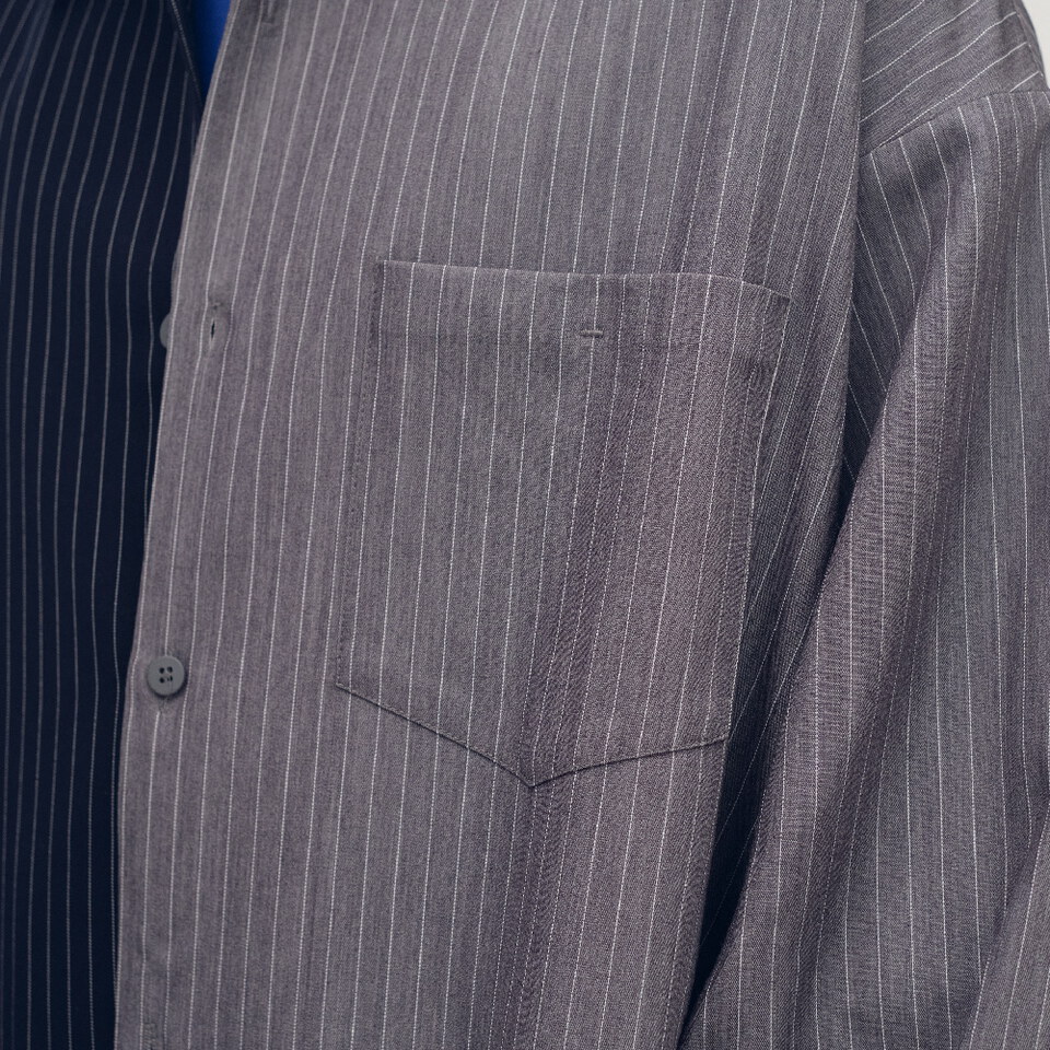 西料拼接條紋可拆襯衫