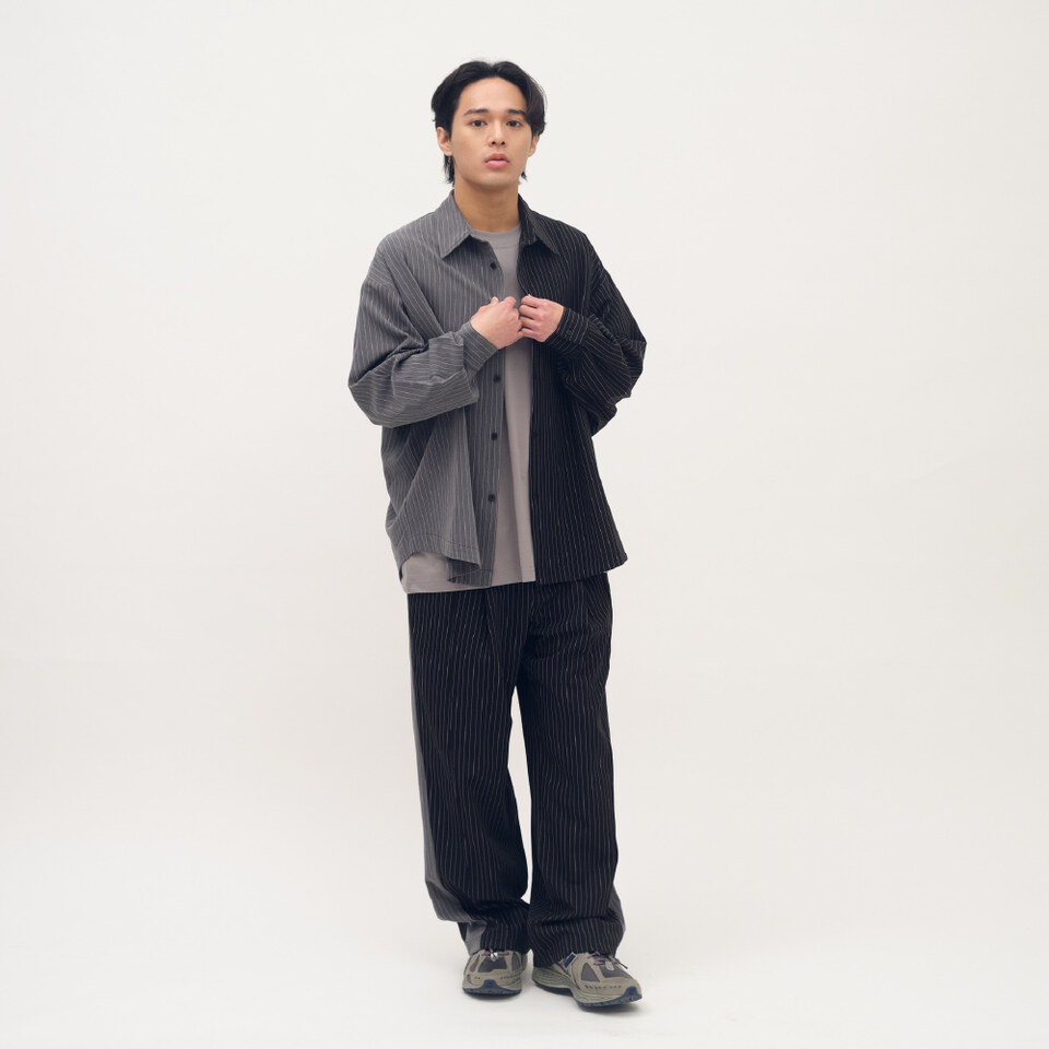 西料拼接條紋可拆襯衫