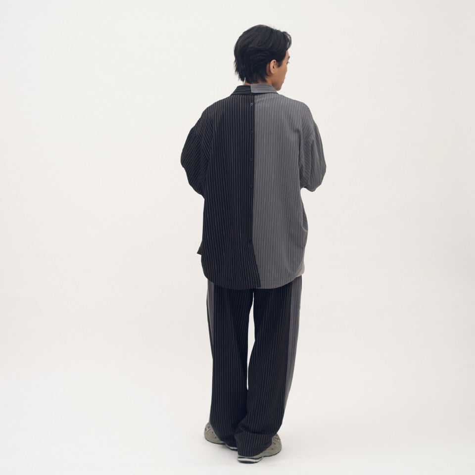 西料拼接條紋可拆襯衫