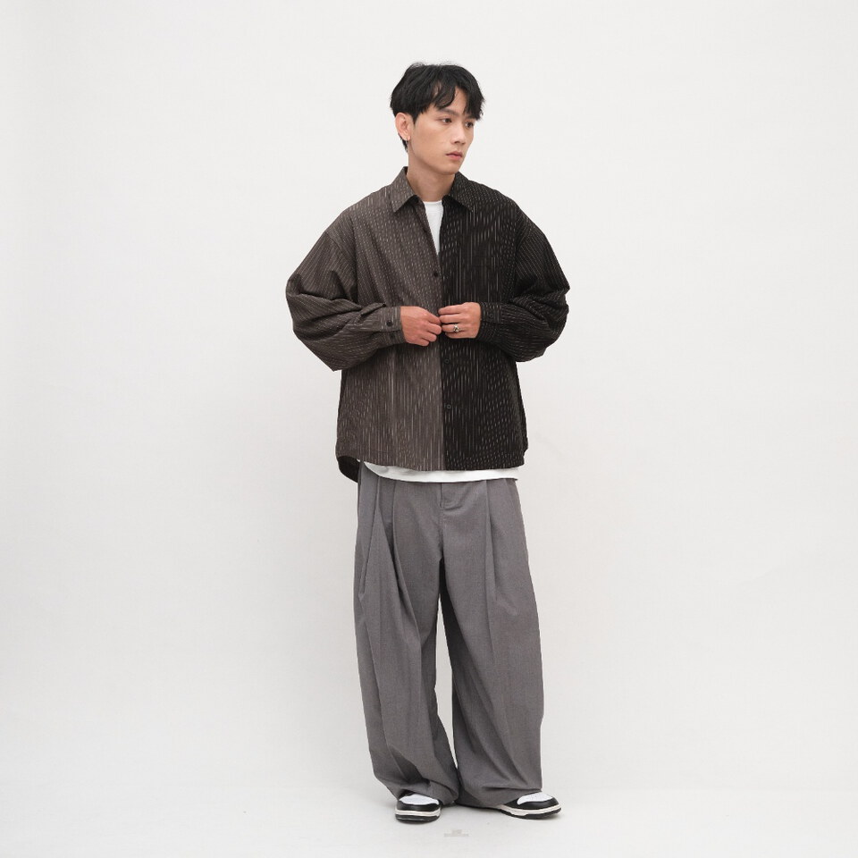 西料拼接條紋可拆襯衫