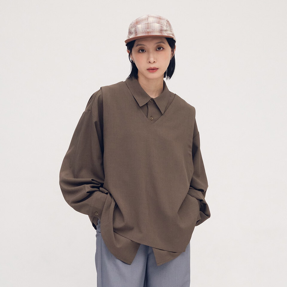 PLN3390-261 PLAIN刺繡背心襯衫搭配組