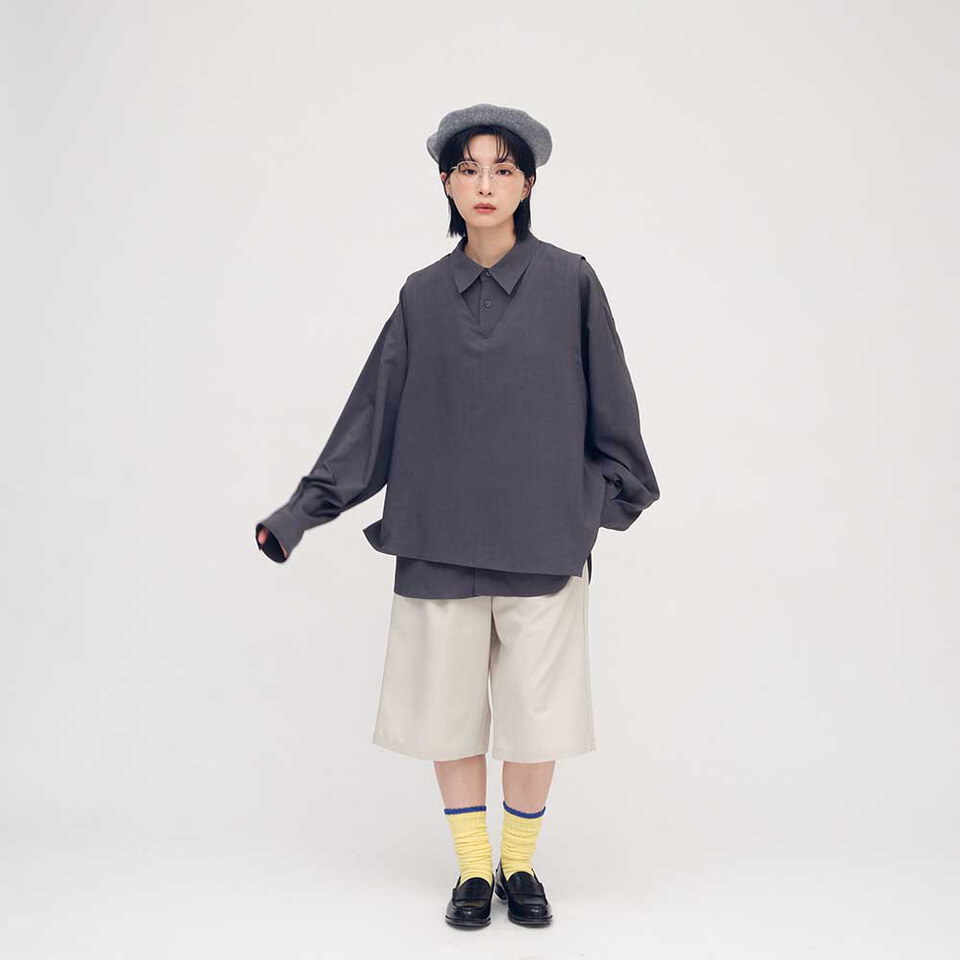 PLN3390-261 PLAIN刺繡背心襯衫搭配組