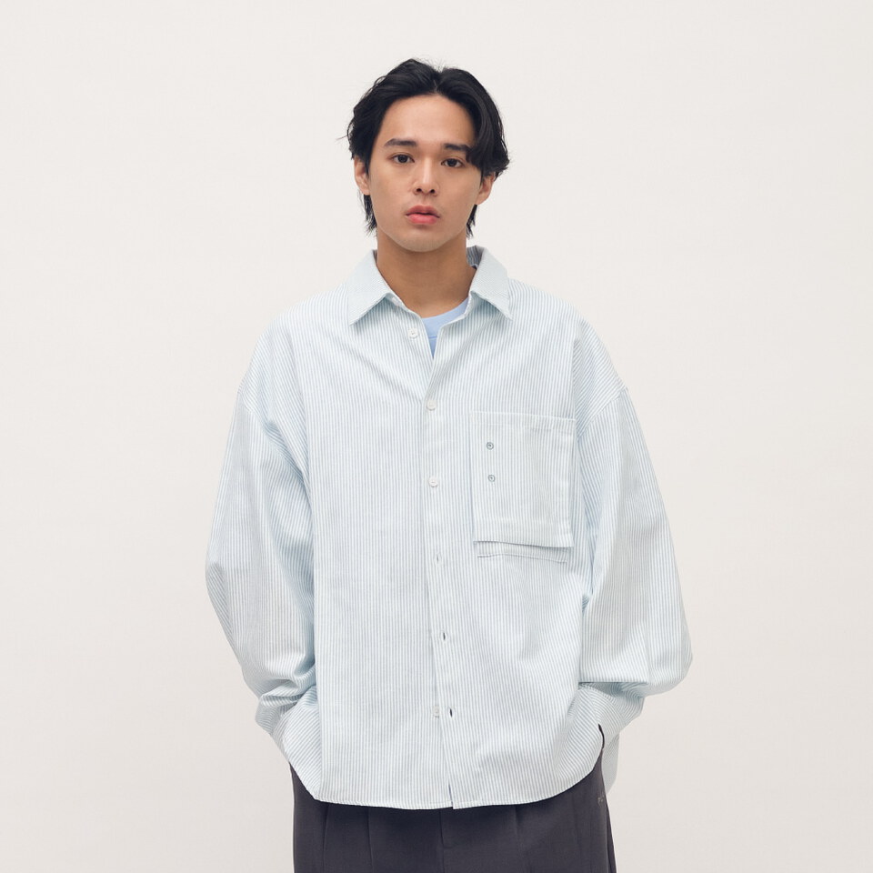 PLN3391-261 clip by clip OVERSIZE條紋牛津襯衫