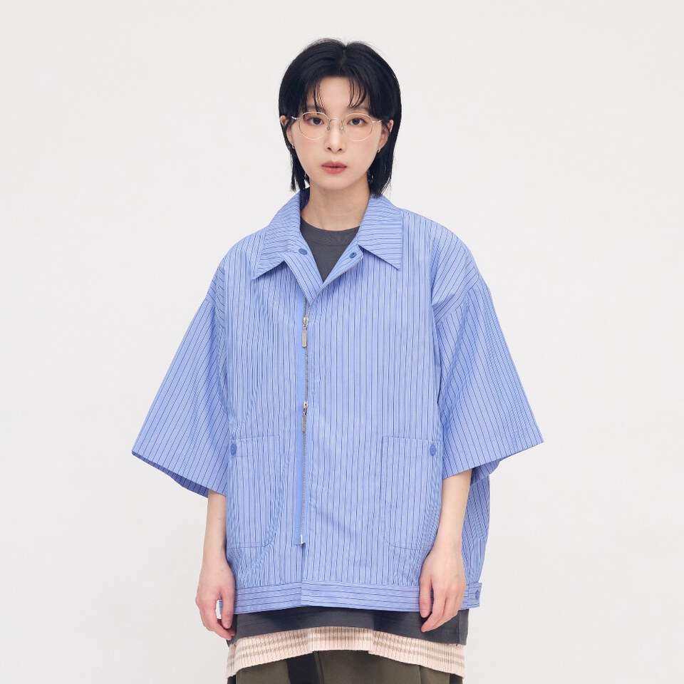 寬鬆條紋拉鍊襯衫