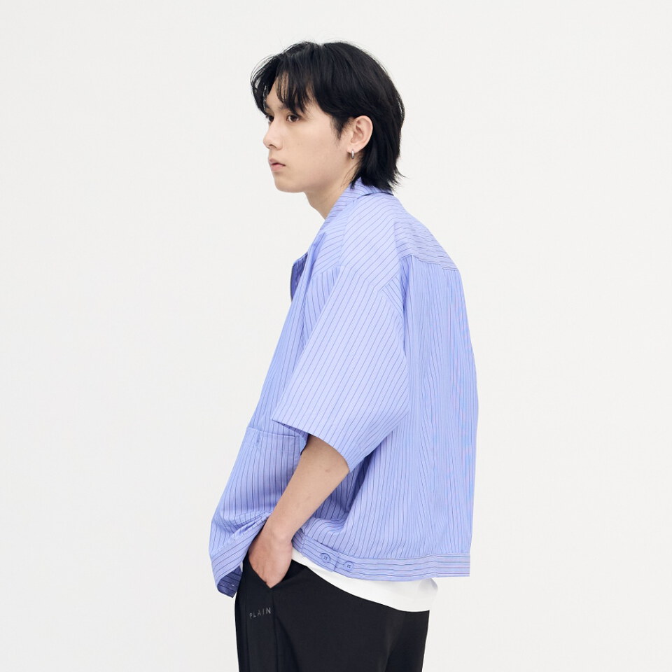 寬鬆條紋拉鍊襯衫