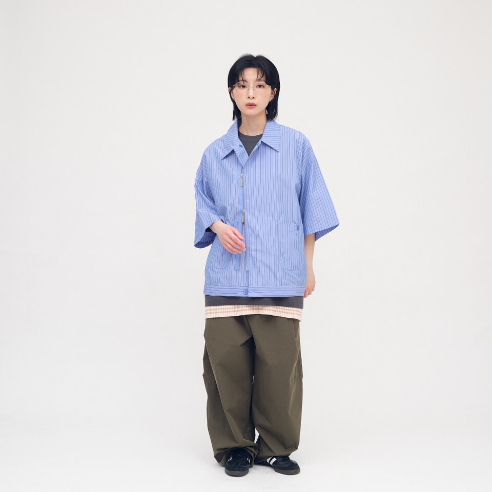 寬鬆條紋拉鍊襯衫