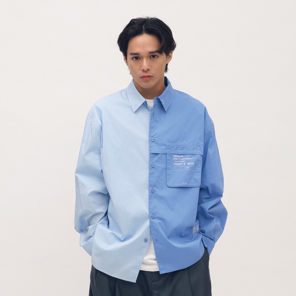 PLN3396-261 clip by clip MEMO拼接襯衫