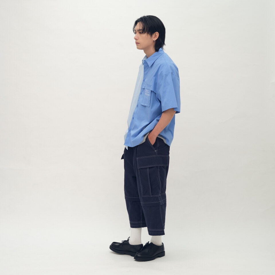 PLN3397-261 clip by clip MEMO拼接短袖襯衫