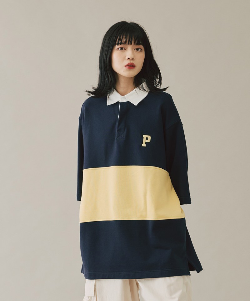 P Logo拼接橄欖球衫
