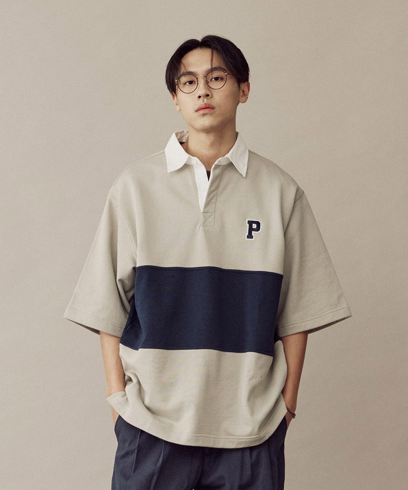 P Logo拼接橄欖球衫