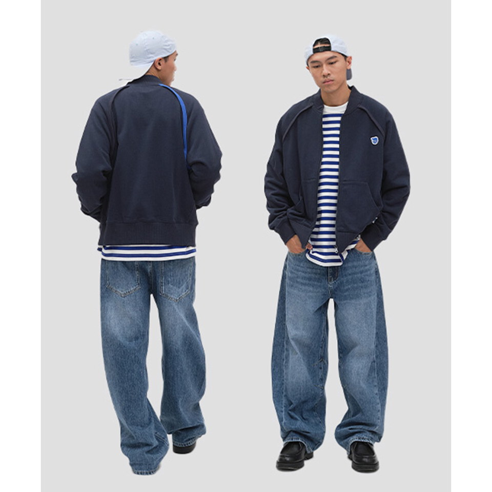 打褶闊腿牛仔褲