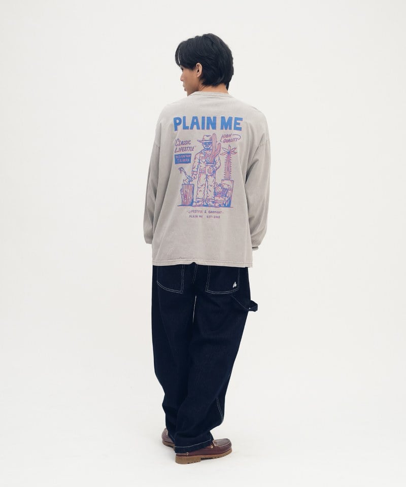 PLN3820-252 機車刺繡水洗丹寧畫家褲