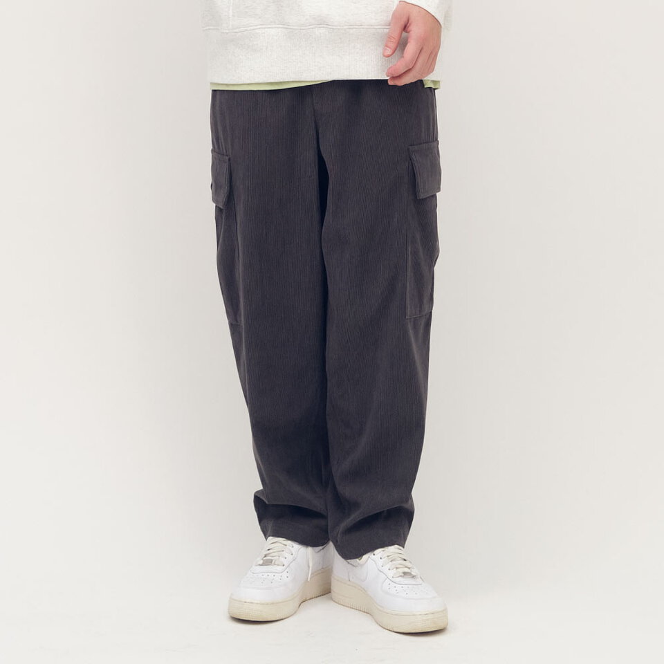 復古條絨口袋錐形長褲