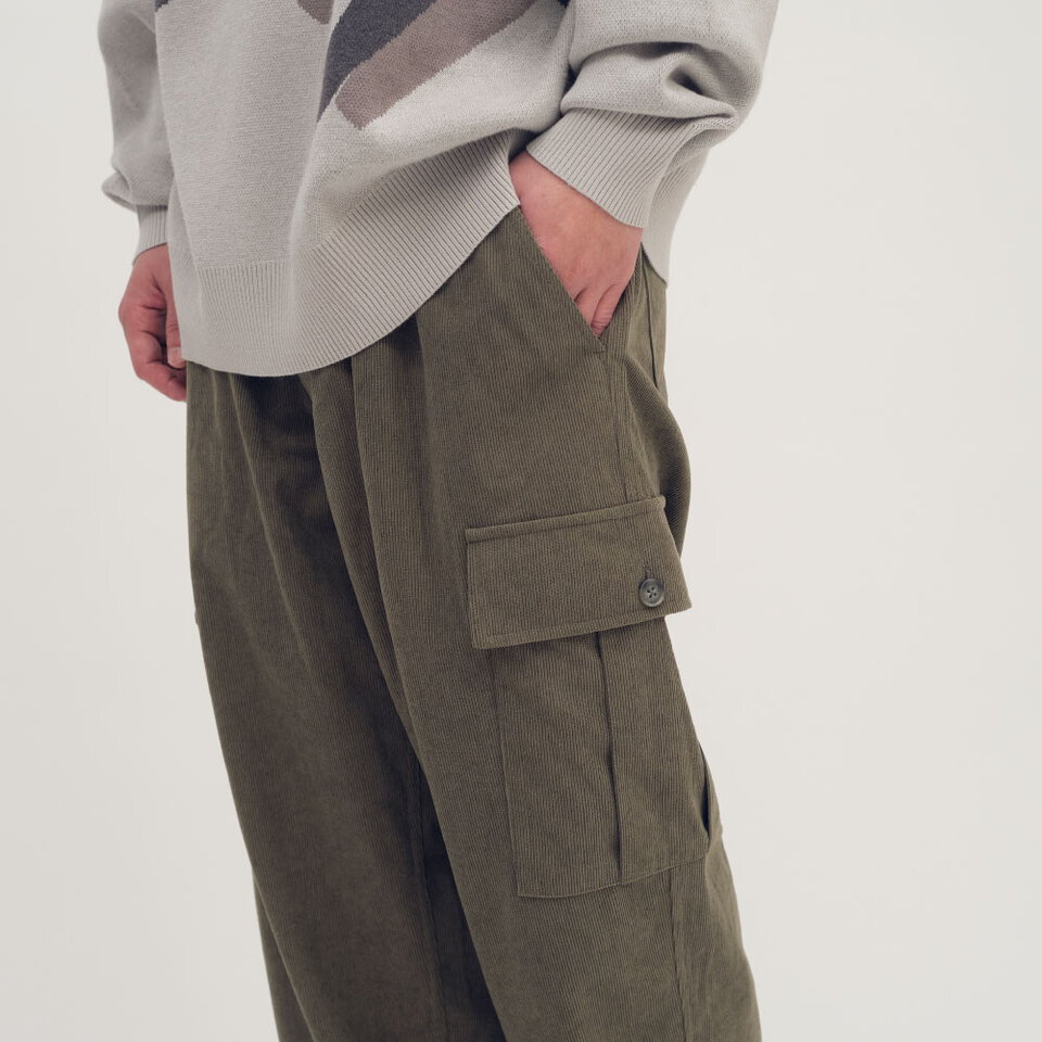 PLN4014-261 復古條絨口袋錐形長褲