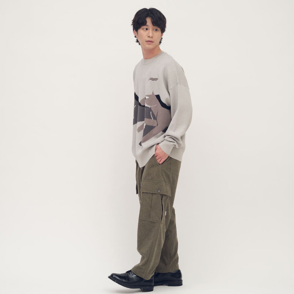 PLN4014-261 復古條絨口袋錐形長褲