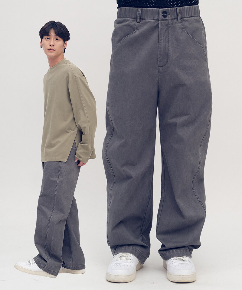 PLN4031-252 Timelly 弧線剪裁水洗繭形褲