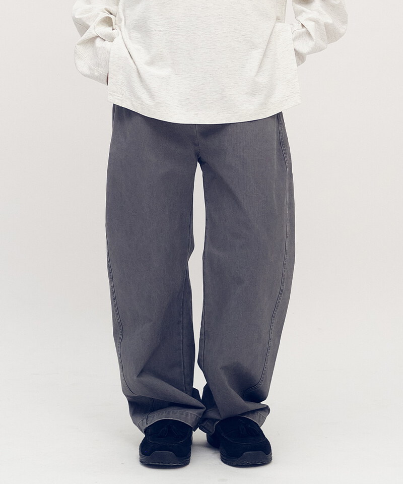 Timelly 弧線剪裁水洗繭形褲