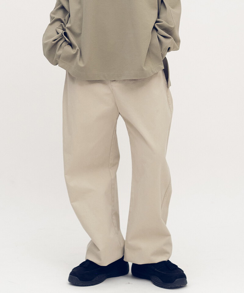 Timelly 弧線剪裁水洗繭形褲