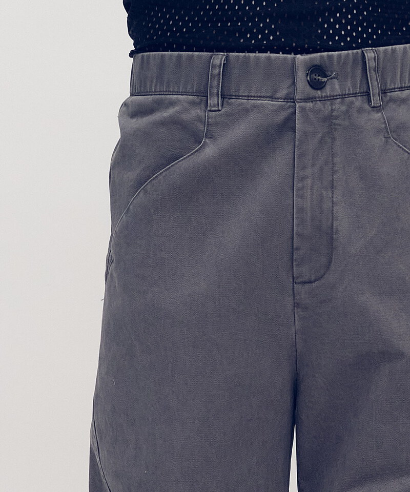 Timelly 弧線剪裁水洗繭形褲