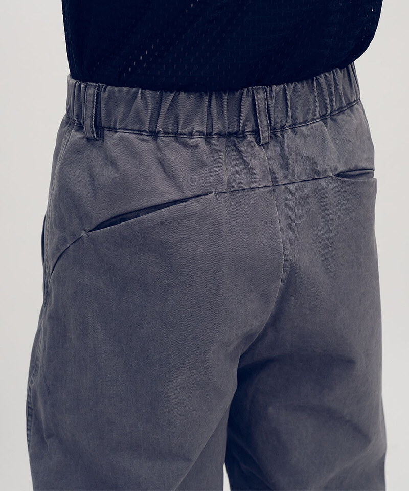 Timelly 弧線剪裁水洗繭形褲