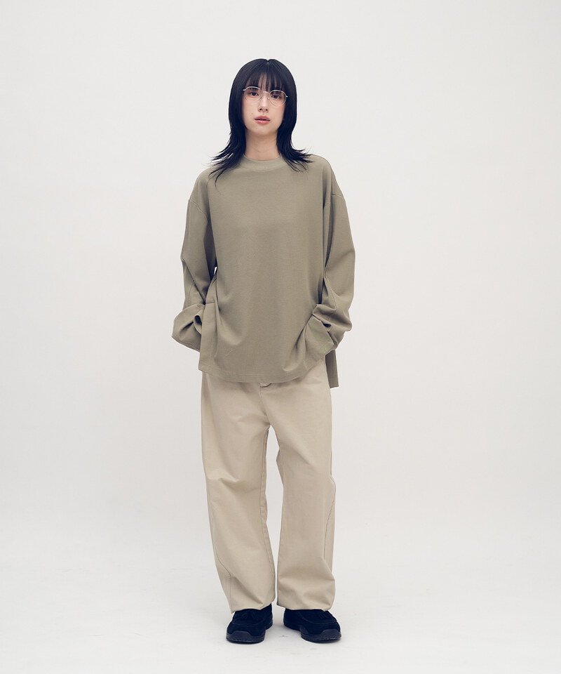 Timelly 弧線剪裁水洗繭形褲