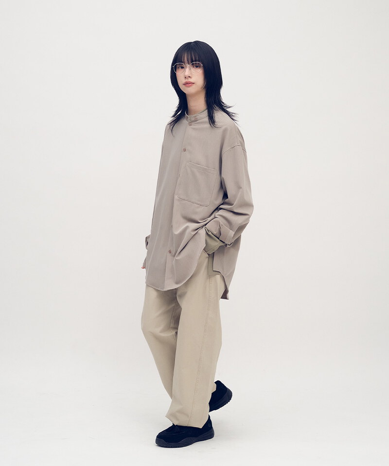 Timelly 弧線剪裁水洗繭形褲