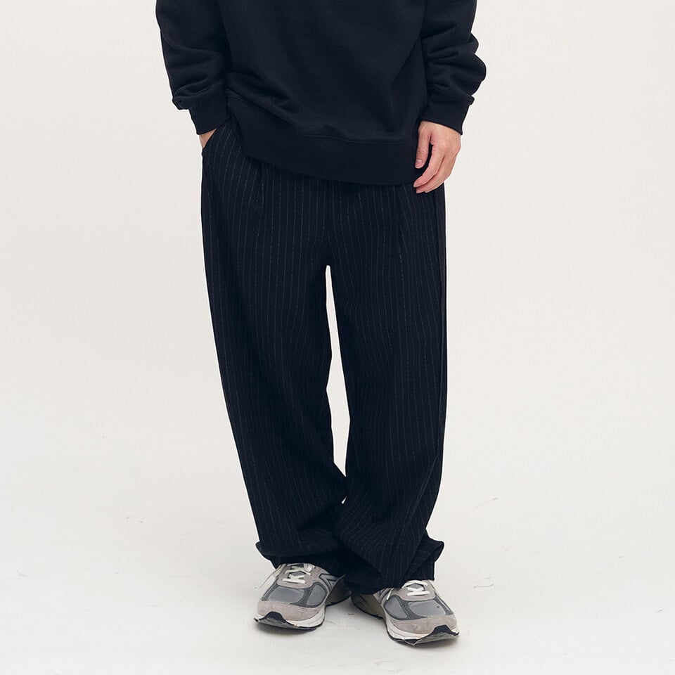 PLN4034-252 西料條紋闊腿褲