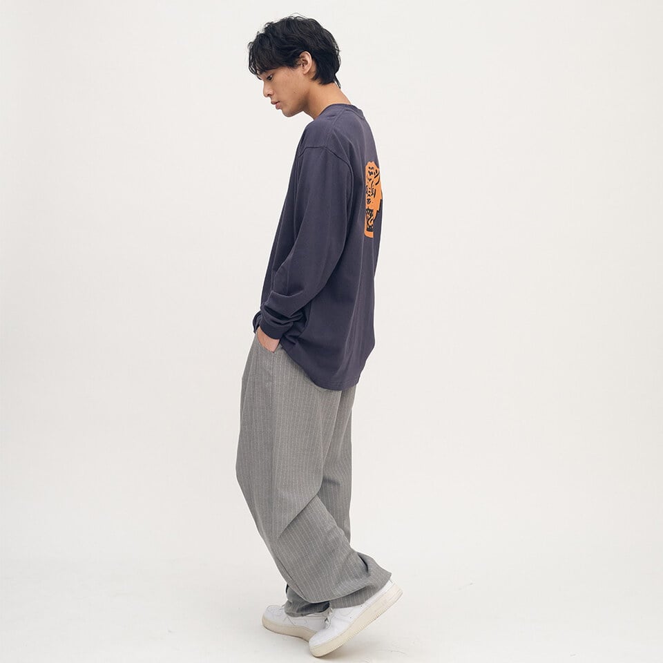 PLN4034-252 西料條紋闊腿褲