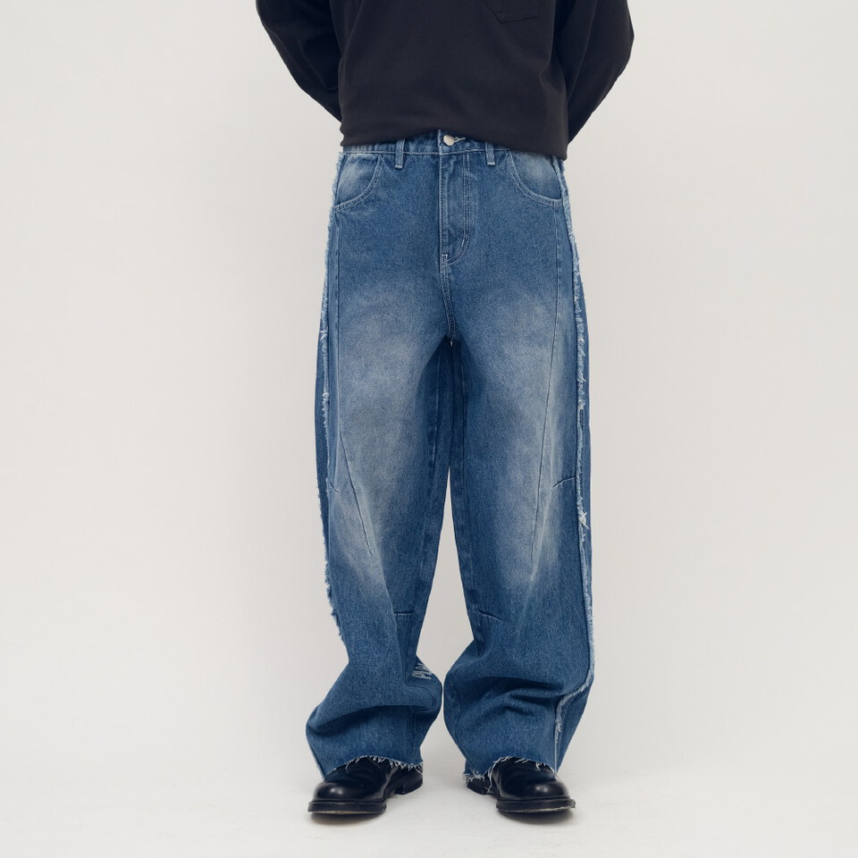 PLN4035-261 clip by clip 鬚邊剪裁刺繡牛仔褲