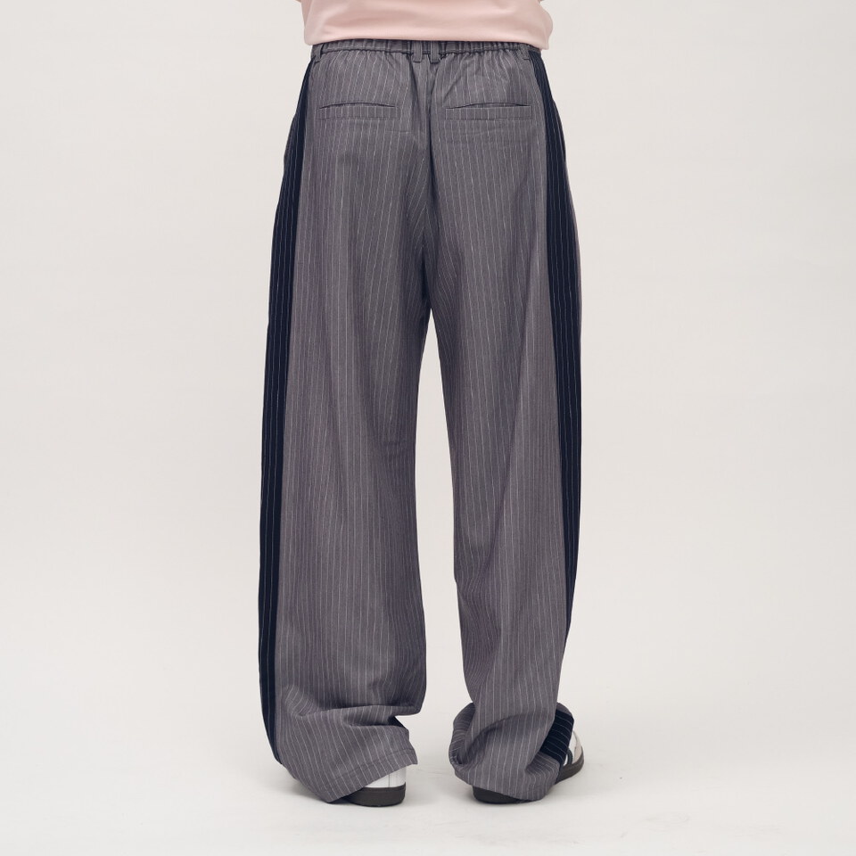 西料條紋拼接落地長褲