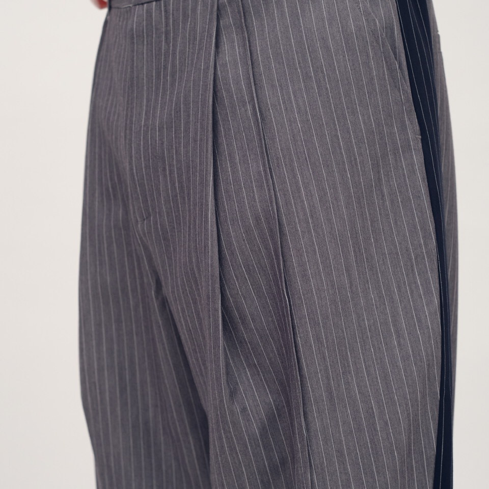 西料條紋拼接落地長褲