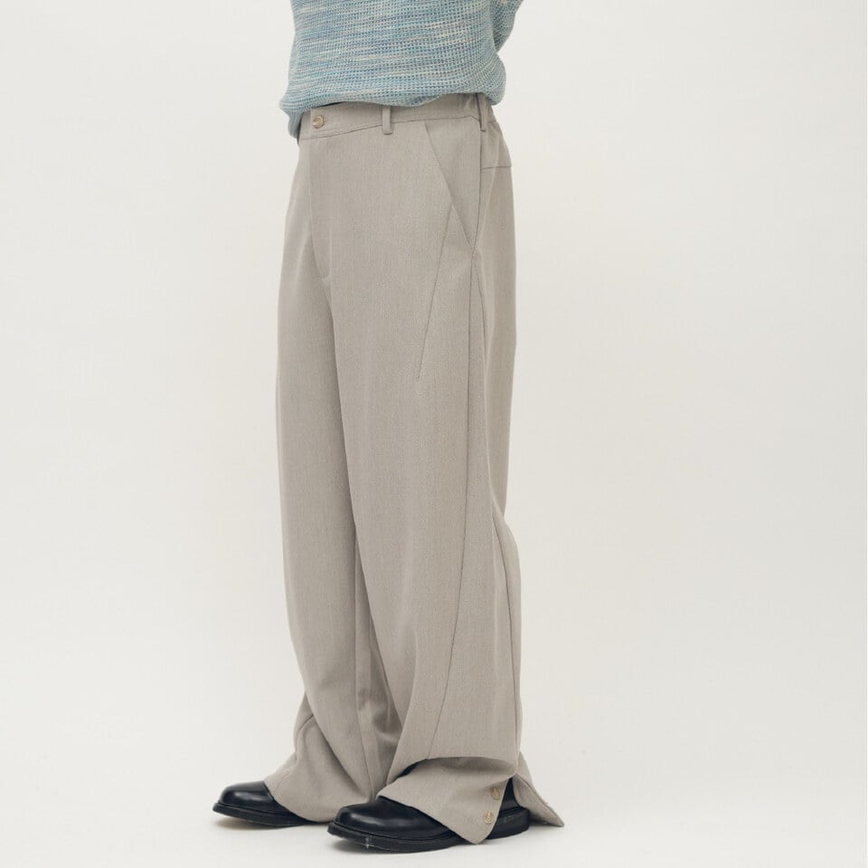 Timelly毛料流線落地長褲