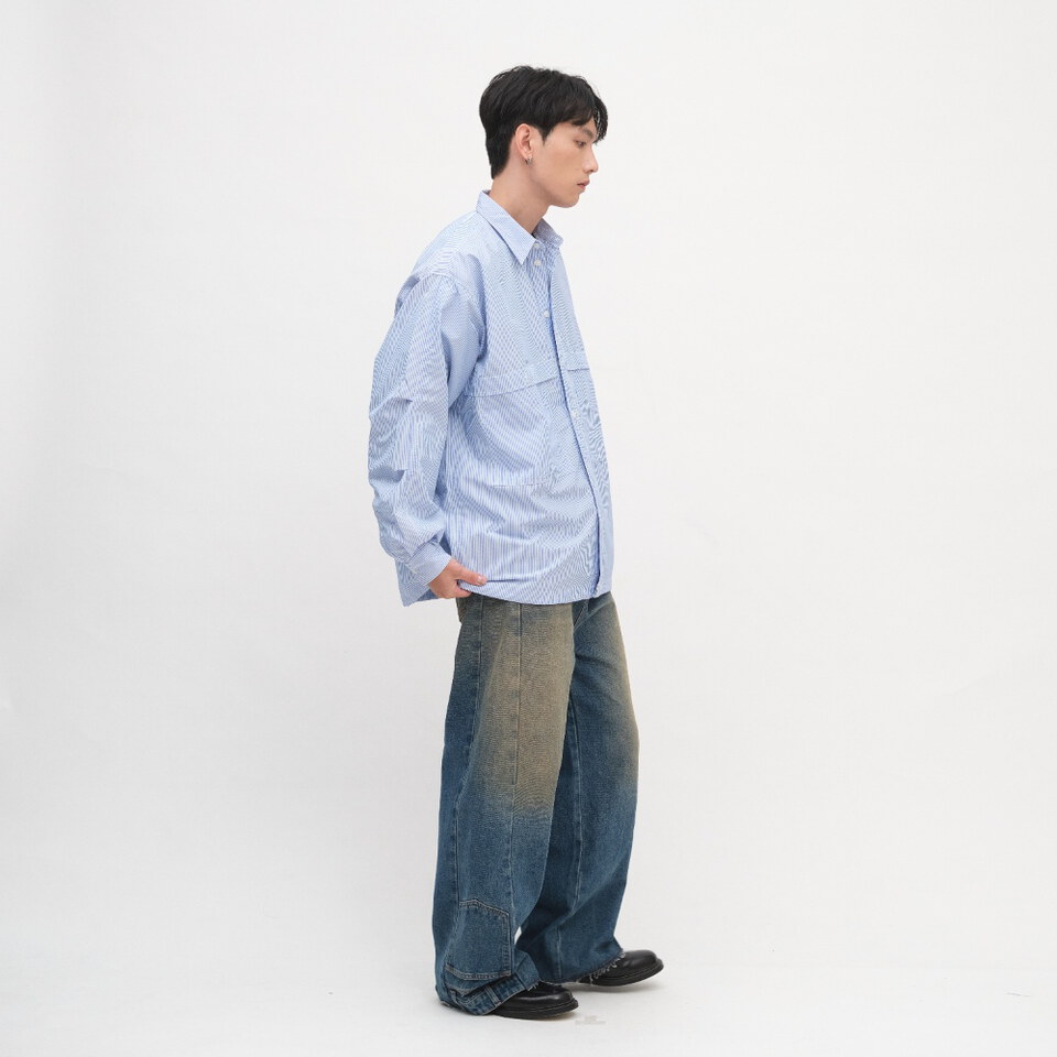 錯視拼接寬鬆牛仔長褲