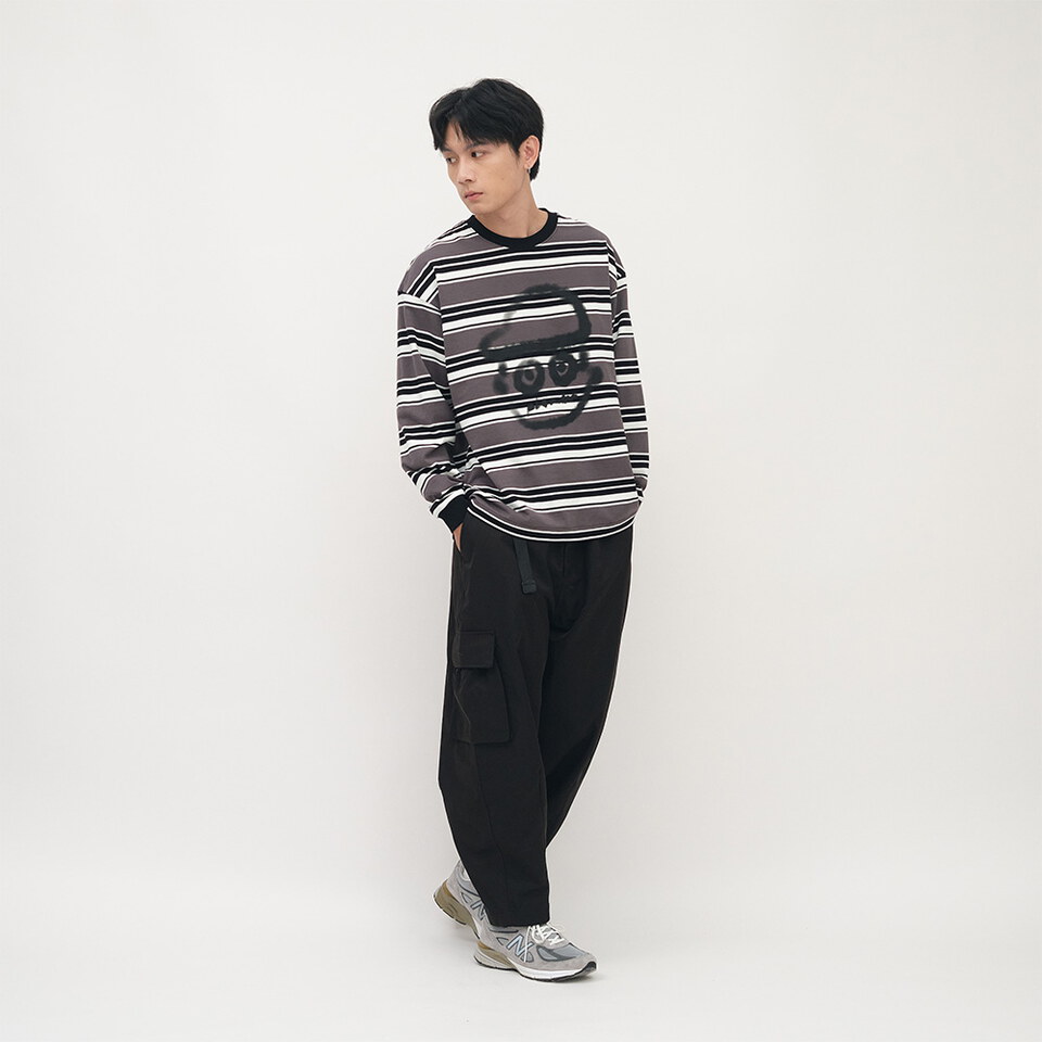 小P社長潑漆條紋長TEE