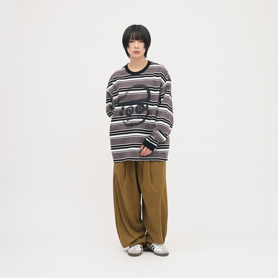 小P社長潑漆條紋長TEE