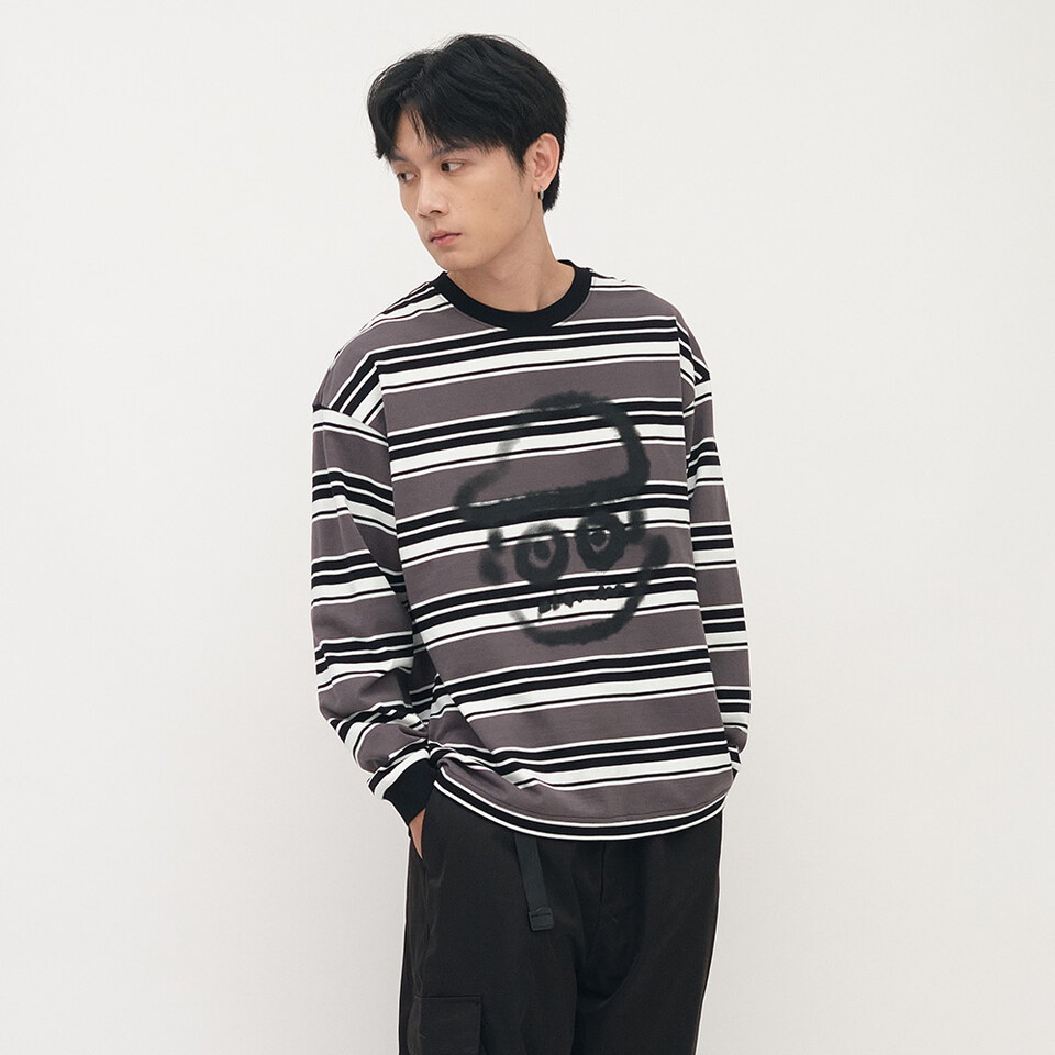 小P社長潑漆條紋長TEE