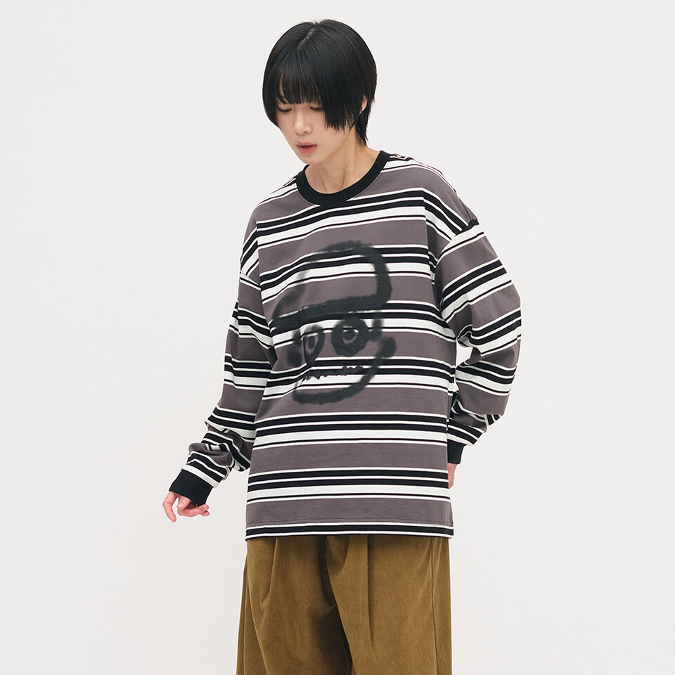 小P社長潑漆條紋長TEE