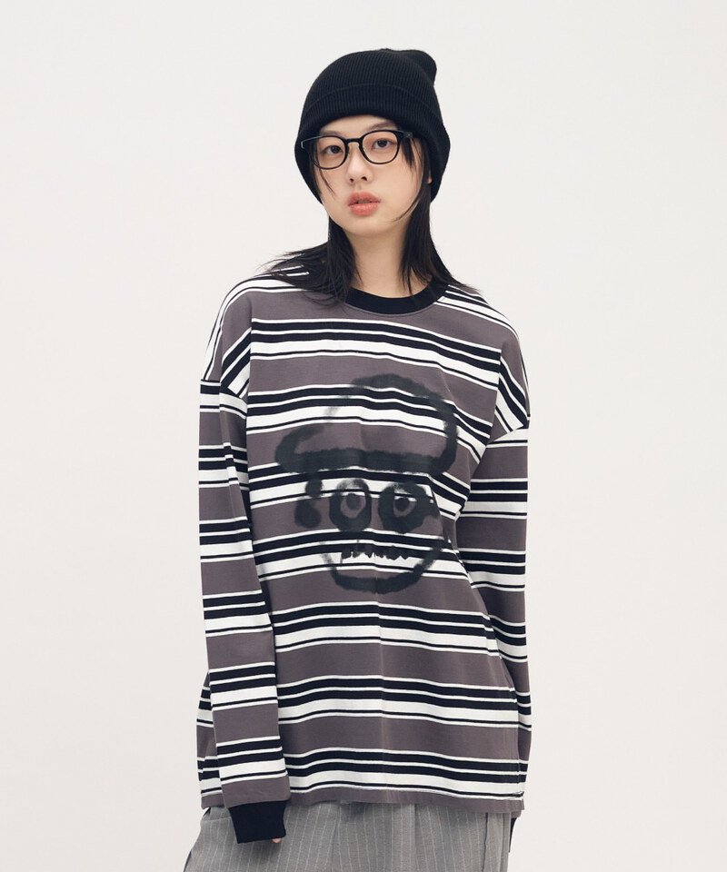 PPP0001-252 小P社長潑漆條紋長TEE