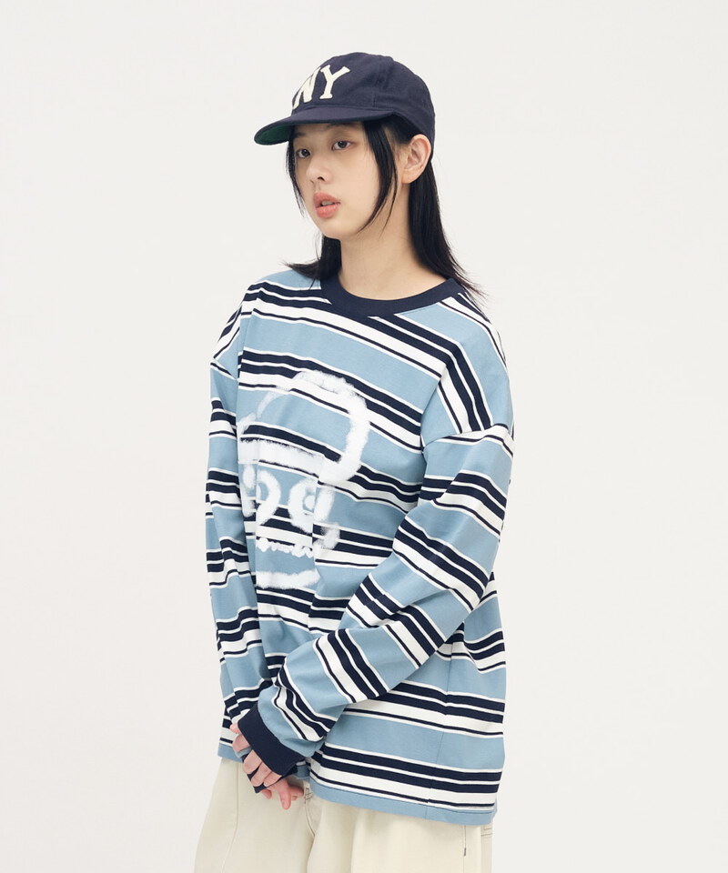 PPP0001-252 小P社長潑漆條紋長TEE