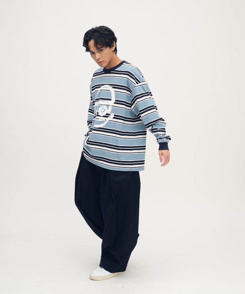 PPP0001-252 小P社長潑漆條紋長TEE