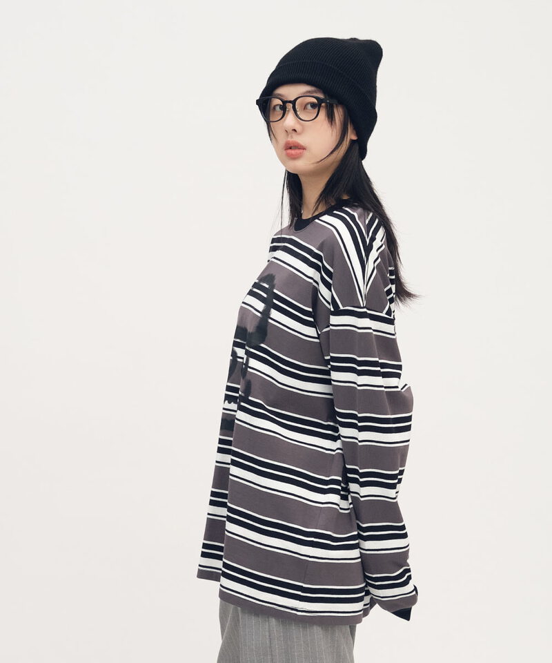 PPP0001-252 小P社長潑漆條紋長TEE