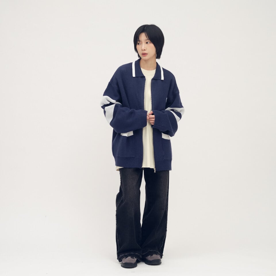 小P社長開襟拉鍊針織衫