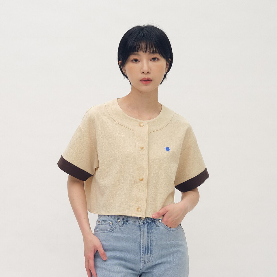 PPW3302-261 小P社長短版泡泡紗拼接棒球襯衫