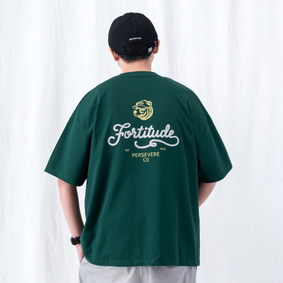 復古棕熊圖像T CHAIN-STITCH EMBROIDERED LETTERING T-SHIRT