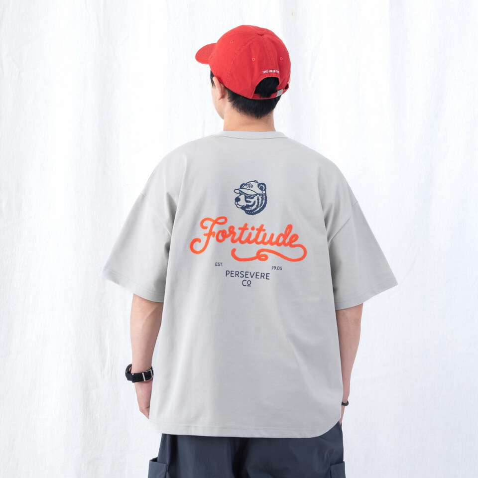 復古棕熊圖像T CHAIN-STITCH EMBROIDERED LETTERING T-SHIRT