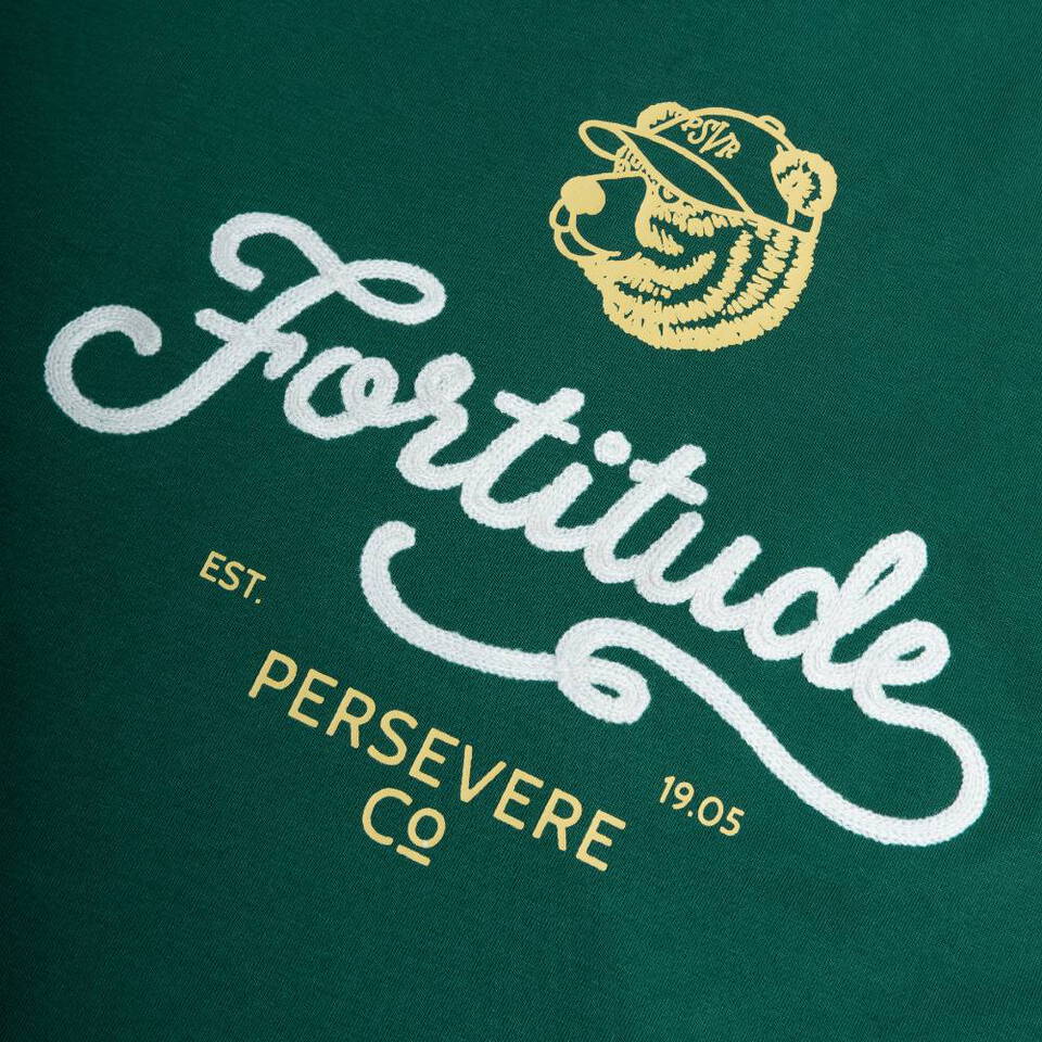復古棕熊圖像T CHAIN-STITCH EMBROIDERED LETTERING T-SHIRT