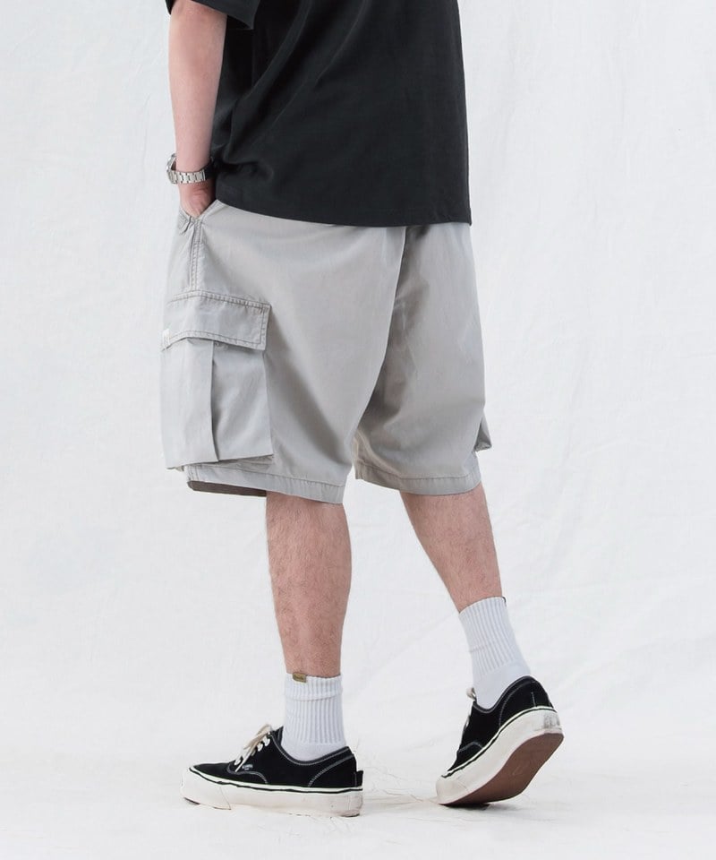 水洗雙摺軍短褲 washed double-pleated cargo shorts